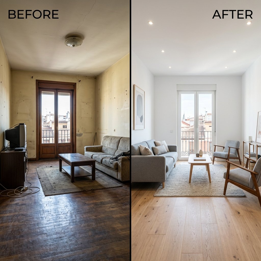Antes y después de reforma integral de piso en Madrid