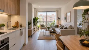Propuesta visual de reforma integral con cocina abierta y salón para vivienda en Fuenlabrada