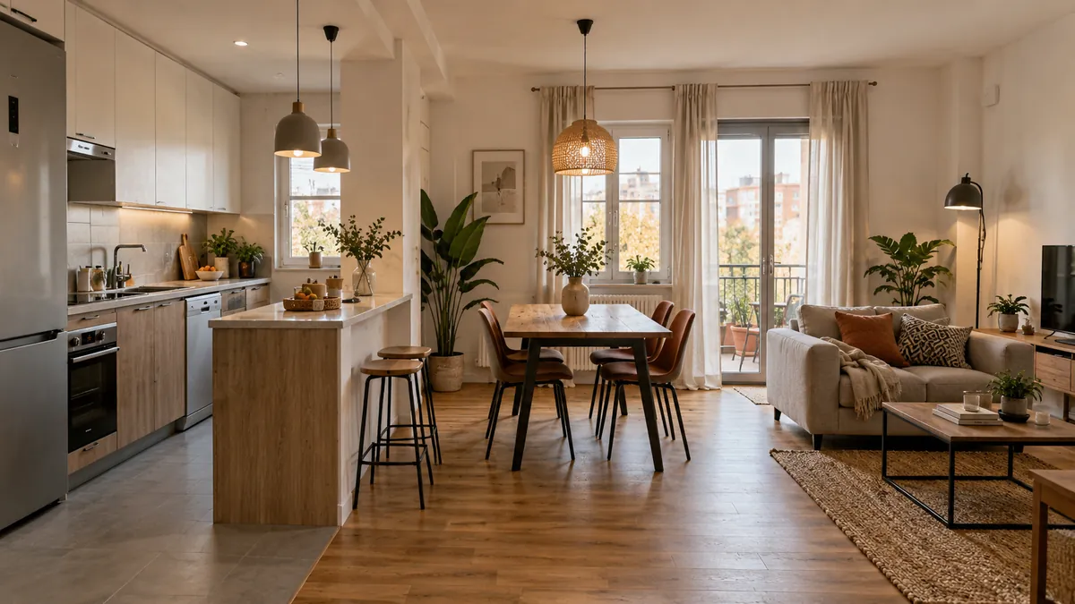 Reforma integral en Carabanchel con cocina abierta y salón renovado